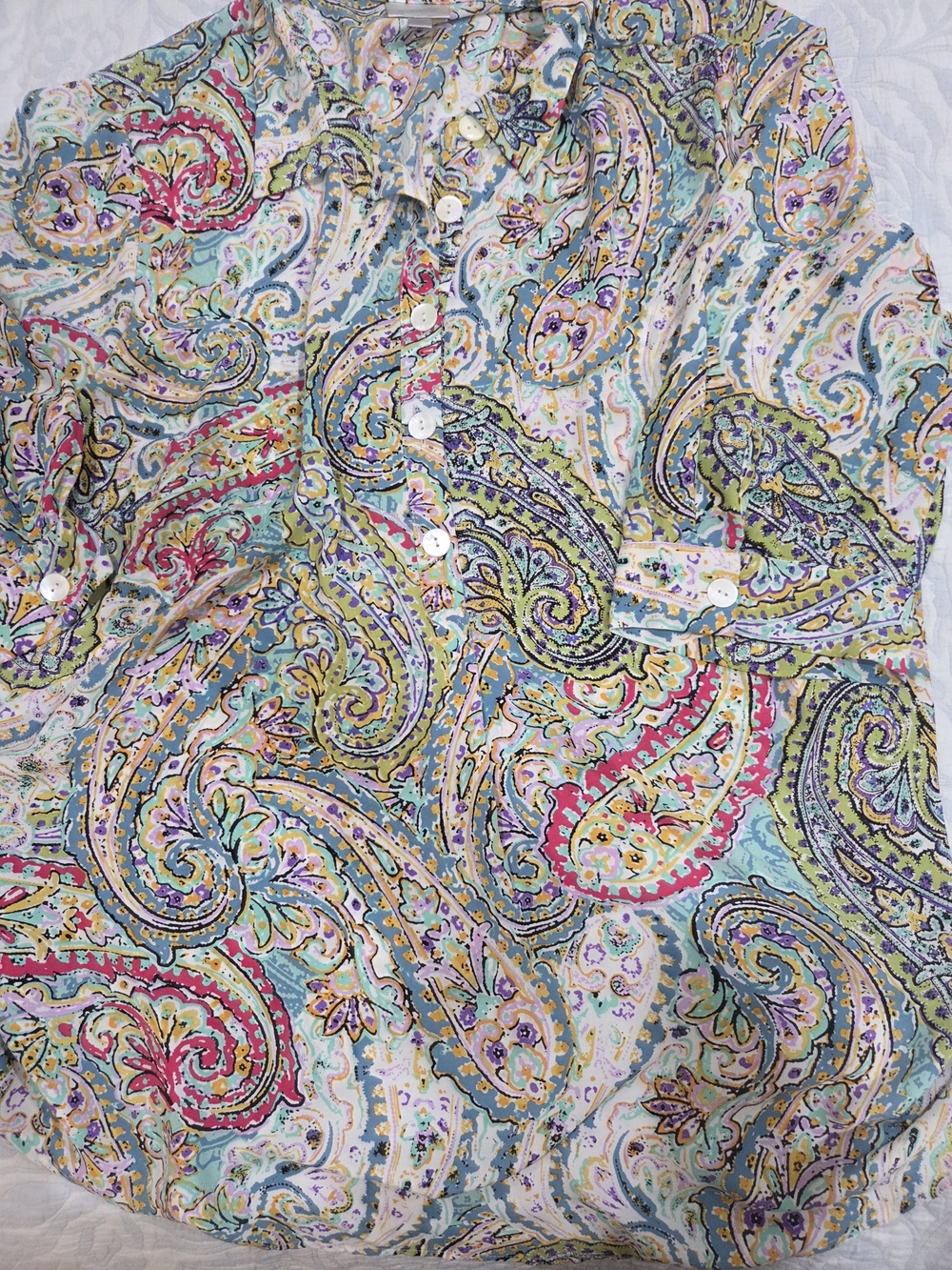 Avenue Multicolor Paisley Button Tunic Blouse 3/4 sleeve 3X